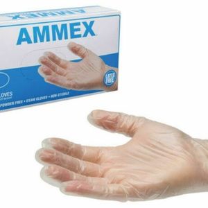 Box of 100 Ammex Clear Vinyl  Gloves Food Safe  Sz M